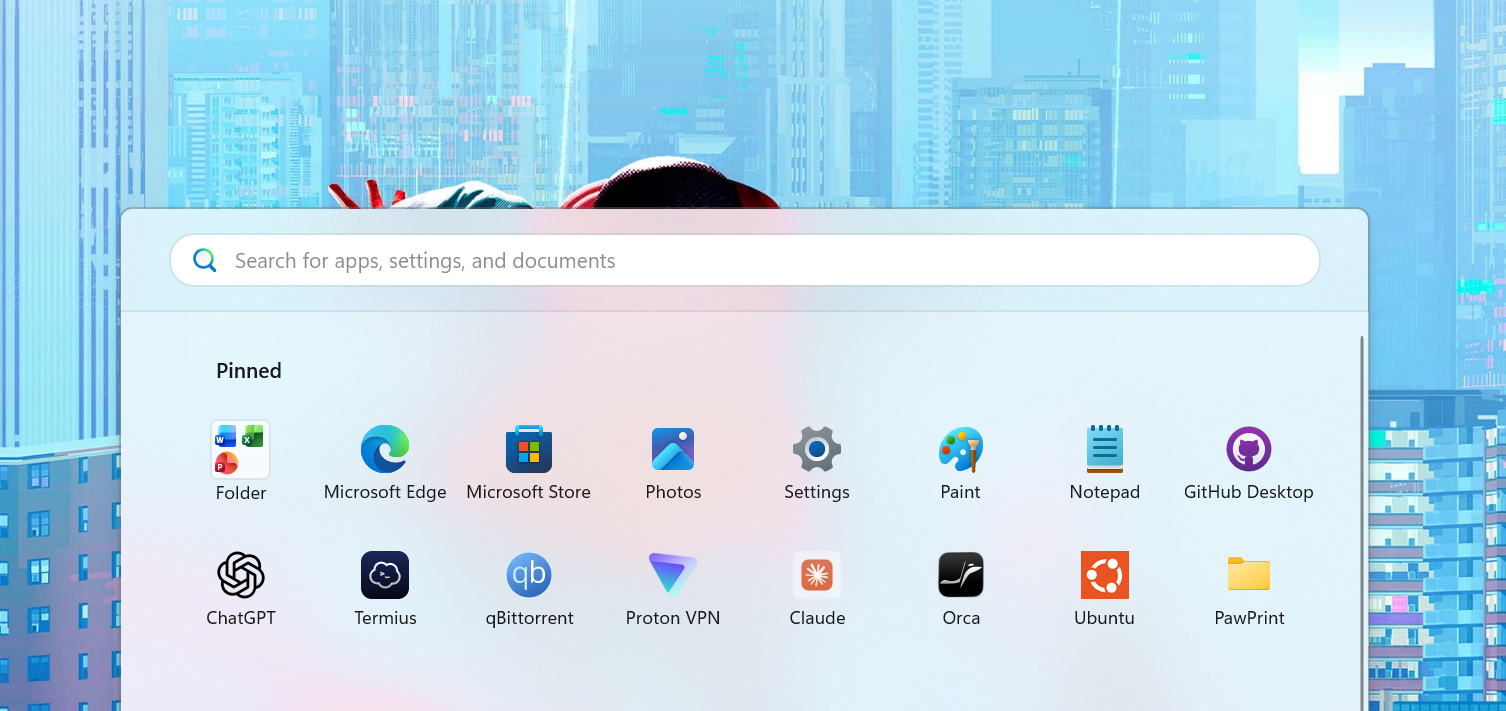 Orca pinned in the Windows Start menu